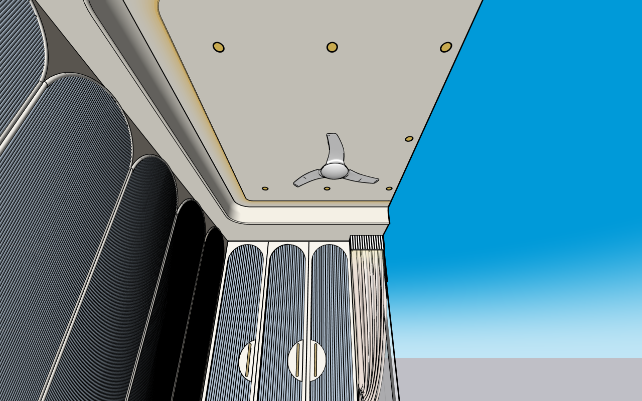 SketchUp interior showing controlled cove-light glow locations